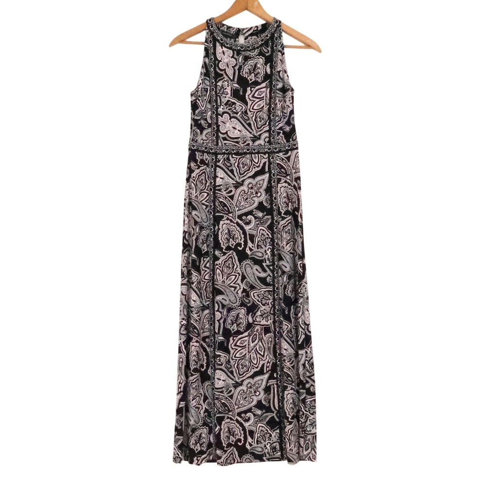 INC Paisley Sleeveless Maxi Dress Womens Size M Black Pink Boho Vacation Resort